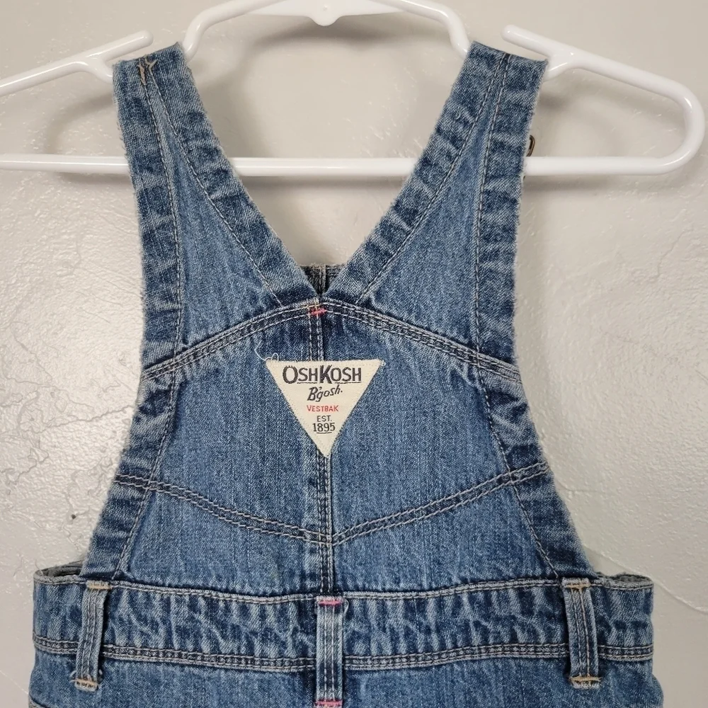 OshKosh Denim Overalls Baby Girl 12 Months Jean Vestbak Snap Crotch Pants Bibs